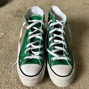 Gently used green platform high top converse